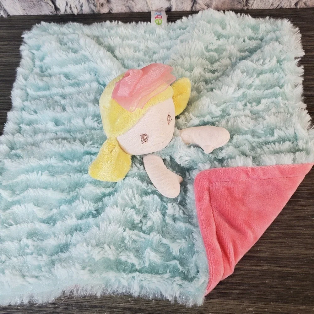 Aurora EBBA Baby Lovey Plush Blonde Doll Security Blanket Pink Blue Minky SOFT‎